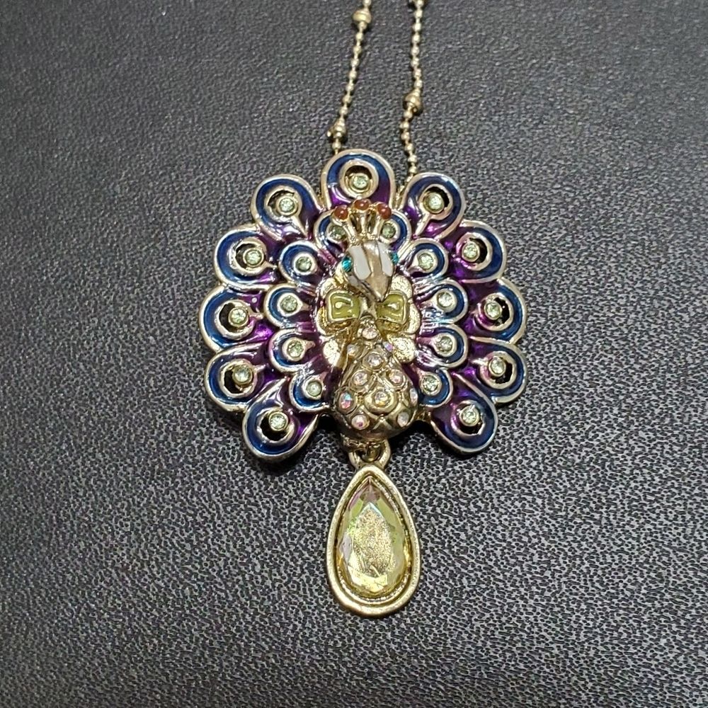Betsey Johnson gold tone peacock necklace 18-21"